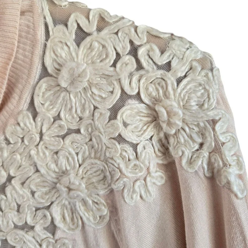 Boston Proper Floral Lace Embroidered Cowl Neck Sweater Blush Pink Size L - Picture 6 of 9